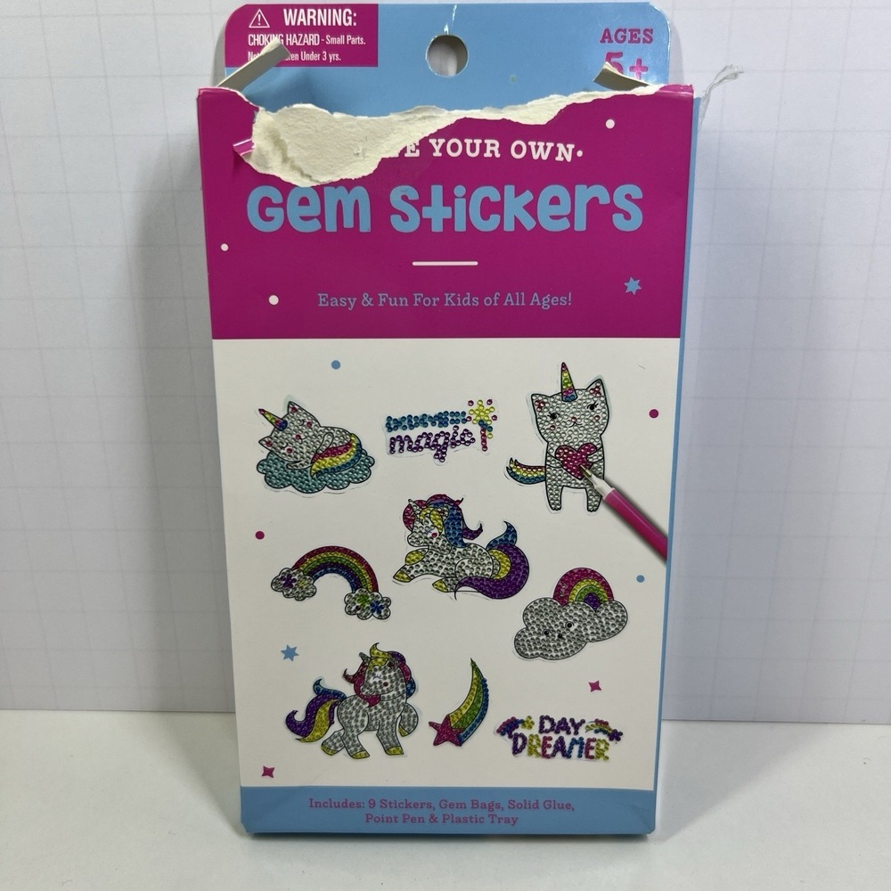 Unicorn Diamond Painting Sticker Kit Kids Craft DIY Gem Art Rainbow Kitty Clouds